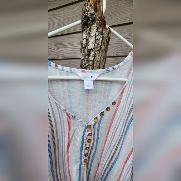 Intro. 100% Cotton Multicolor Striped Blouse with Button Detail - Picture 2 of 4